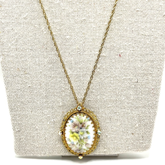 W. Germany Vintage Porcelain Floral Painted Converted Necklace Victorian Style - Picture 1 of 16